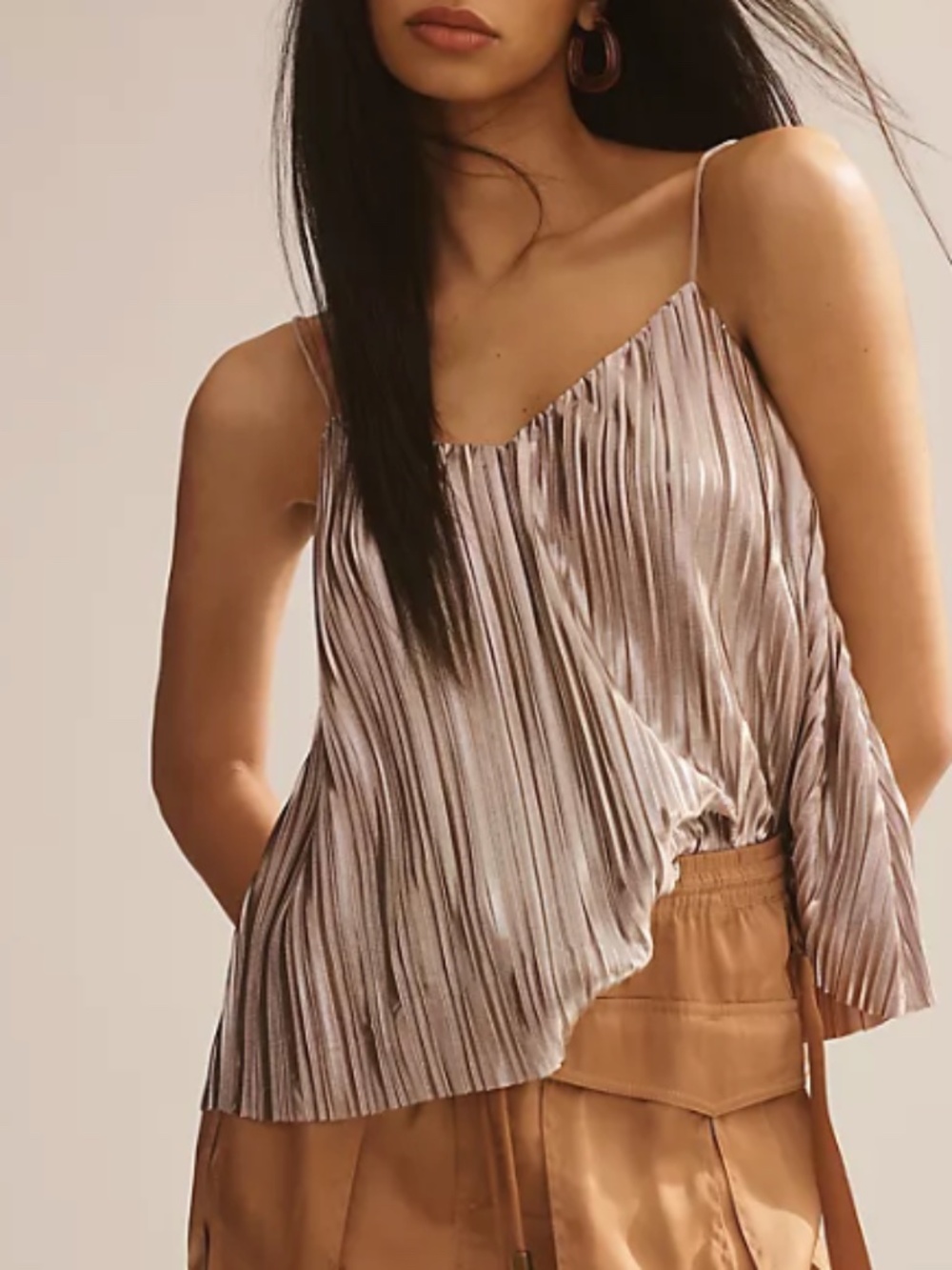 Anthropologie 4SI3NNA Metallic Pleated Lined Camisole Top Sz S